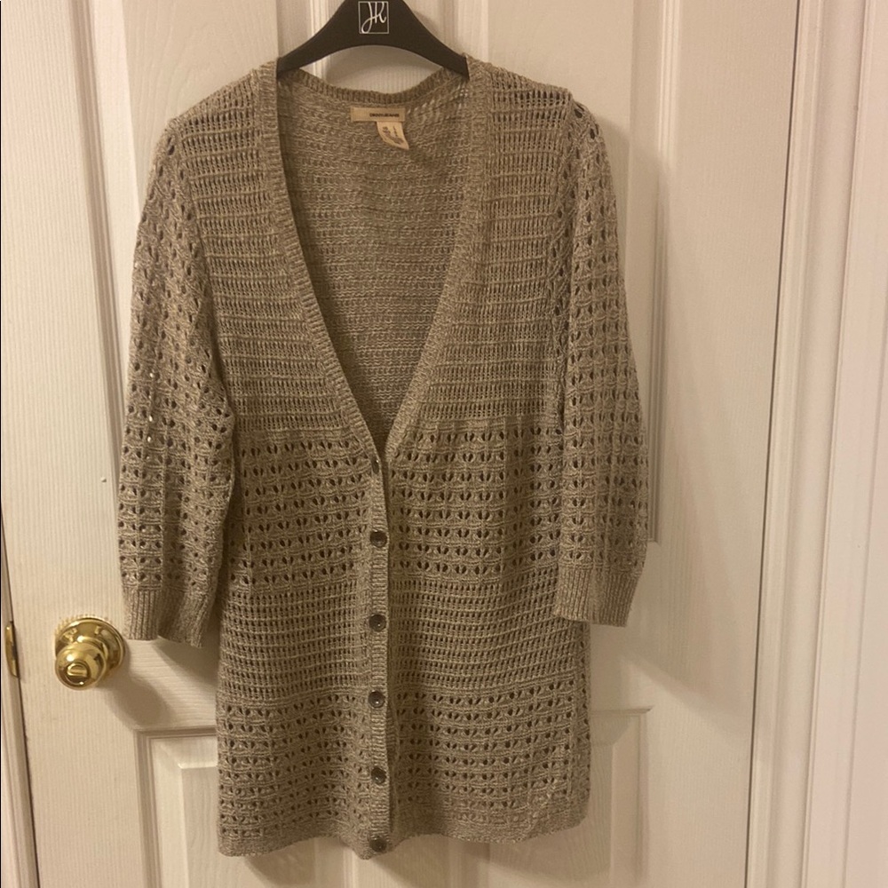 Dkny Tan Cardigan Sweater Open Knit V-Neck